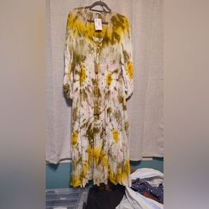 Yellow tie dye Long Sleeve Sundress